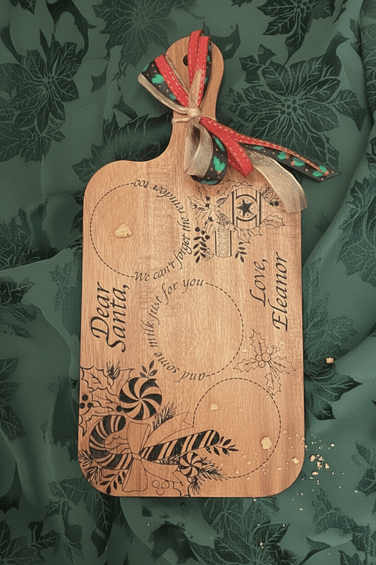 Personalized "Dear Santa" Handled Acacia Cutting Board — Custom Holiday Gift for Kids - Platte valley woodworks