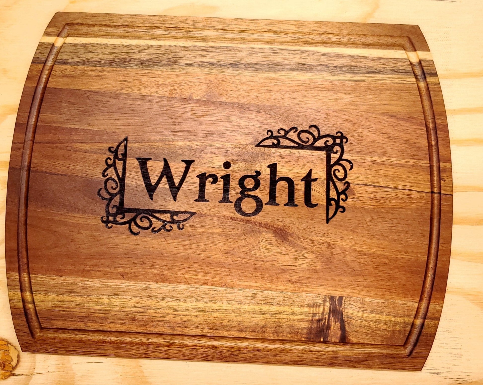 Acacia laser engraved cutting board - Platte valley woodworks