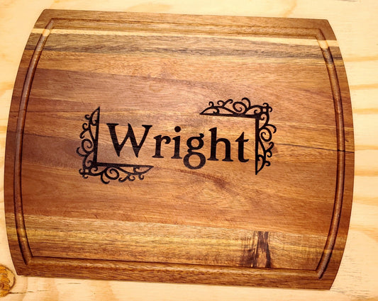 Acacia laser engraved cutting board - Platte valley woodworks